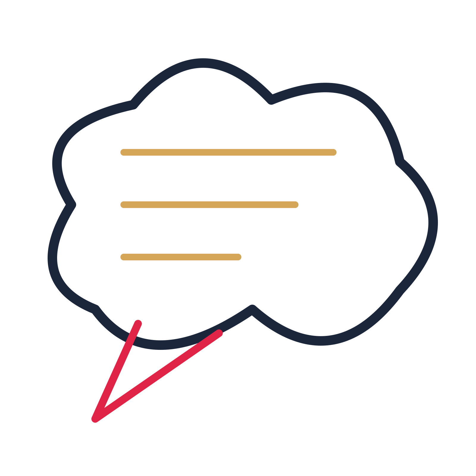 A cloud speech bubble with a left tail and ruled interior for quotes or messages.
