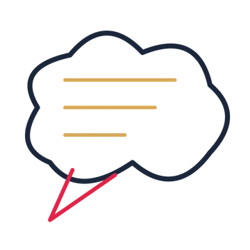 A cloud speech bubble with a left tail and ruled interior for quotes or messages.