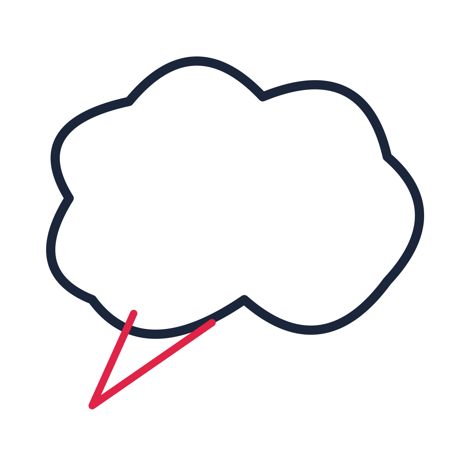 A cloud speech bubble with a left tail and blank interior for quotes or messages.