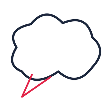 A cloud speech bubble with a left tail and blank interior for quotes or messages.