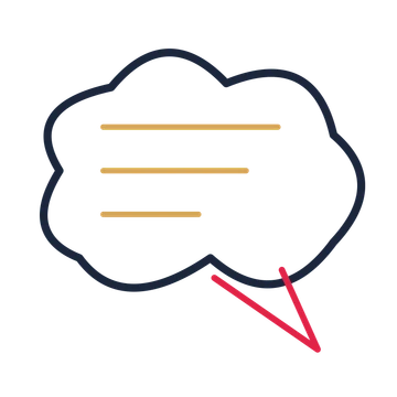 A cloud speech bubble with a right tail and ruled interior for quotes or messages.