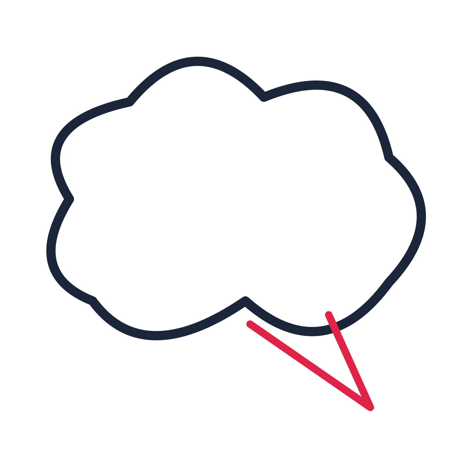 A cloud speech bubble with a right tail and blank interior for quotes or messages.