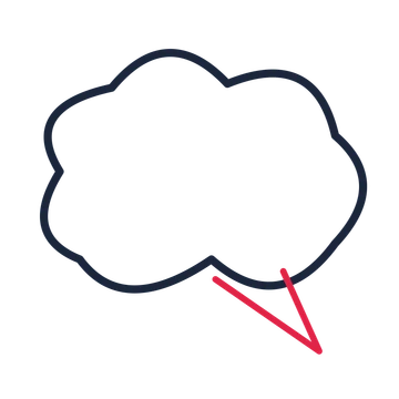 A cloud speech bubble with a right tail and blank interior for quotes or messages.