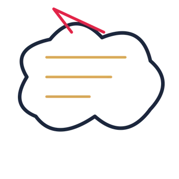 A cloud speech bubble with a upper tail and ruled interior for quotes or messages.