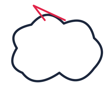 A cloud speech bubble with a upper tail and blank interior for quotes or messages.