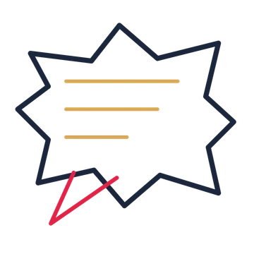 A comic speech bubble with a left tail and ruled interior for quotes or messages.
