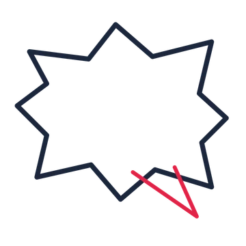 A comic speech bubble with a right tail and blank interior for quotes or messages.