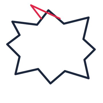 A comic speech bubble with a upper tail and blank interior for quotes or messages.