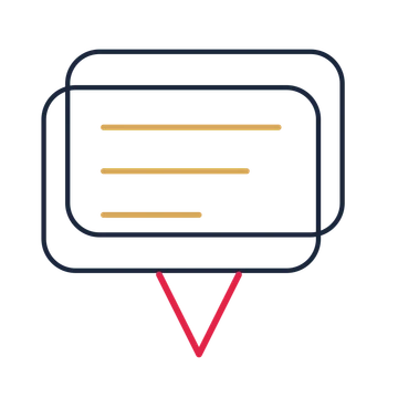 A double speech bubble with a centre tail and ruled interior for quotes or messages.