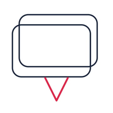 A double speech bubble with a centre tail and blank interior for quotes or messages.