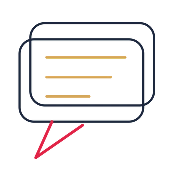 A double speech bubble with a left tail and ruled interior for quotes or messages.