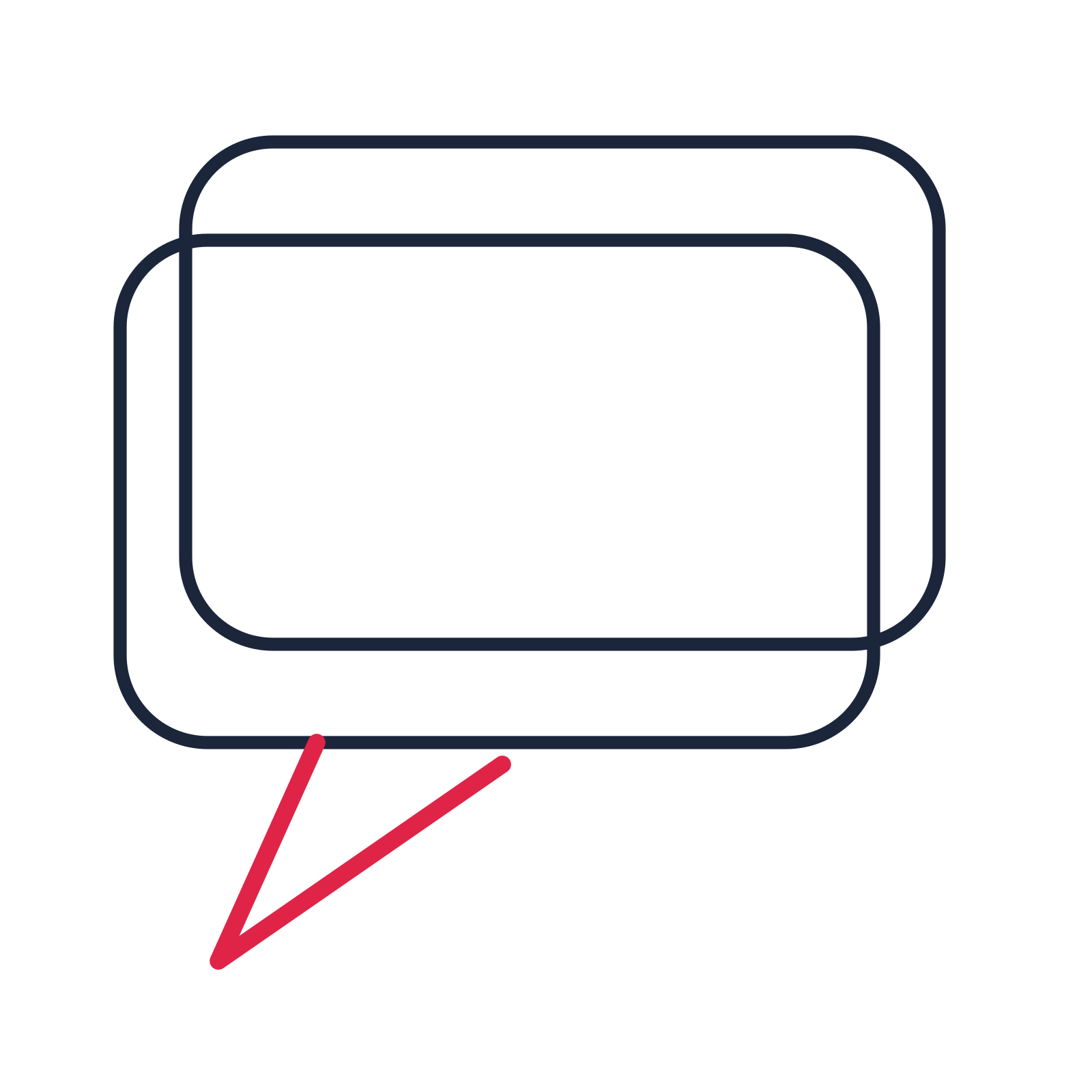 A double speech bubble with a left tail and blank interior for quotes or messages.