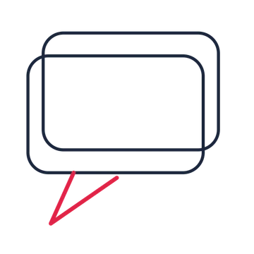 A double speech bubble with a left tail and blank interior for quotes or messages.