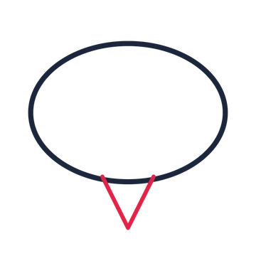 A oval speech bubble with a centre tail and blank interior for quotes or messages.