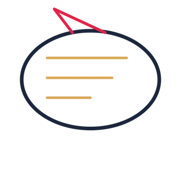 A oval speech bubble with a upper tail and ruled interior for quotes or messages.