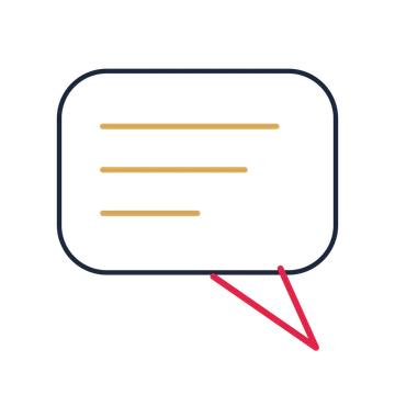 A round speech bubble with a right tail and ruled interior for quotes or messages.