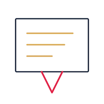 A square speech bubble with a centre tail and ruled interior for quotes or messages.