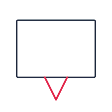 A square speech bubble with a centre tail and blank interior for quotes or messages.