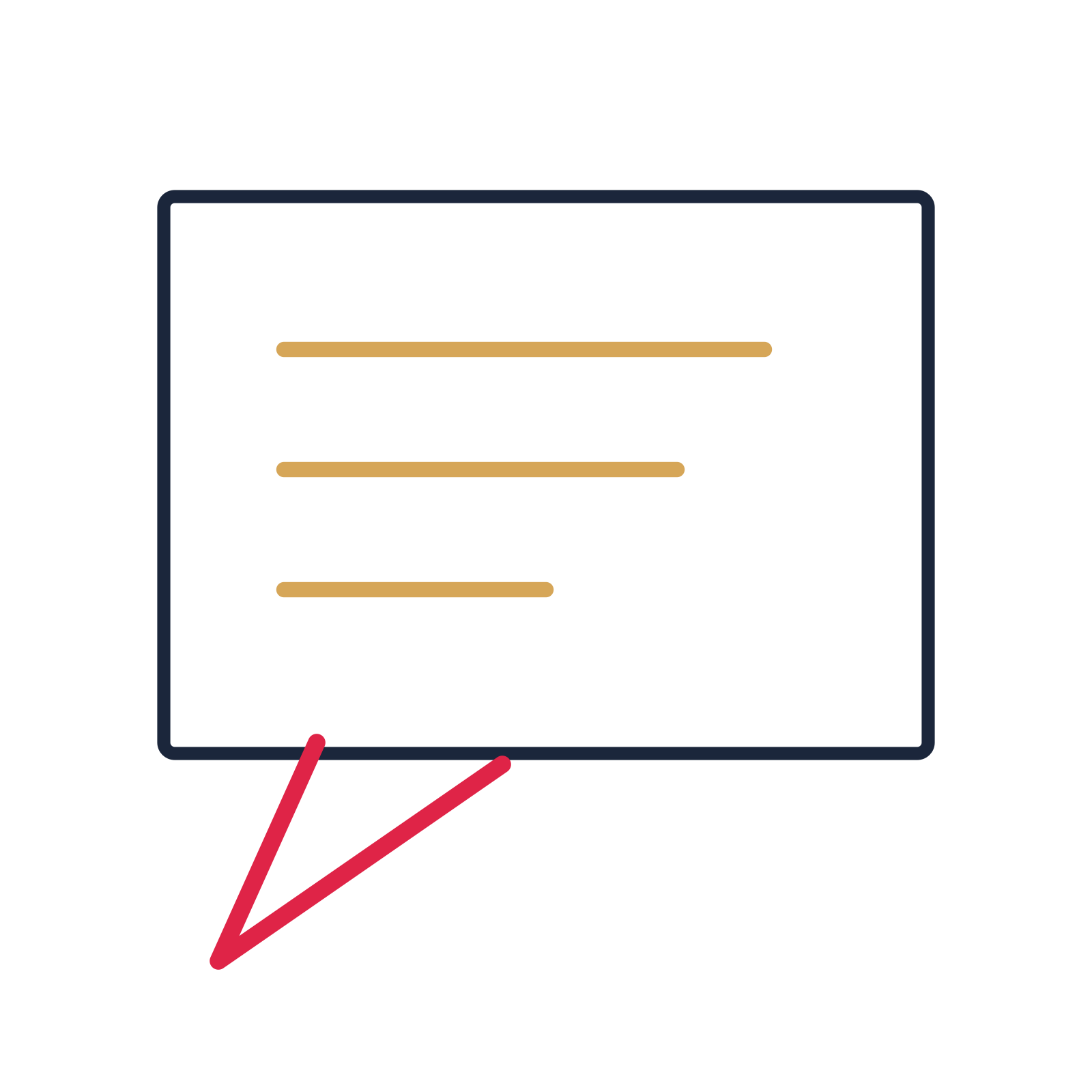 A square speech bubble with a left tail and ruled interior for quotes or messages.