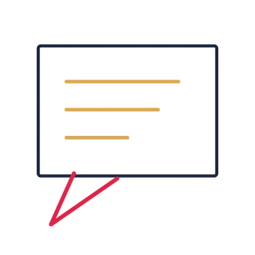 A square speech bubble with a left tail and ruled interior for quotes or messages.