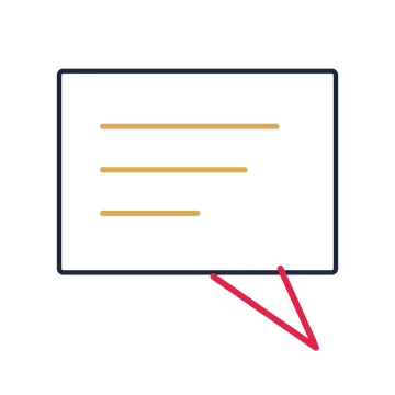A square speech bubble with a right tail and ruled interior for quotes or messages.