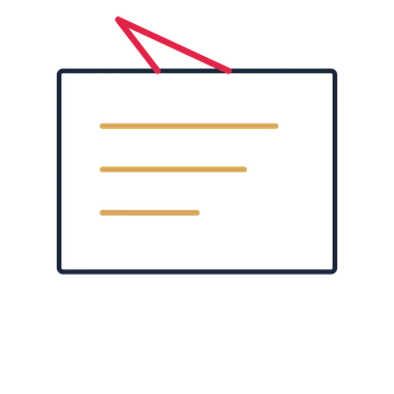 A square speech bubble with a upper tail and ruled interior for quotes or messages.