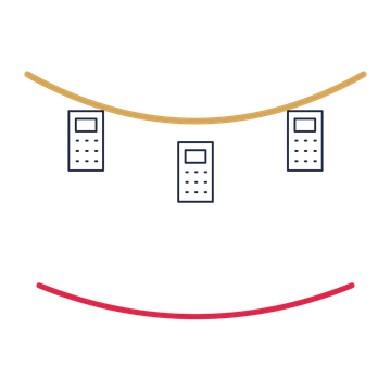 A garland composition featuring desktop calculator for Business designs.