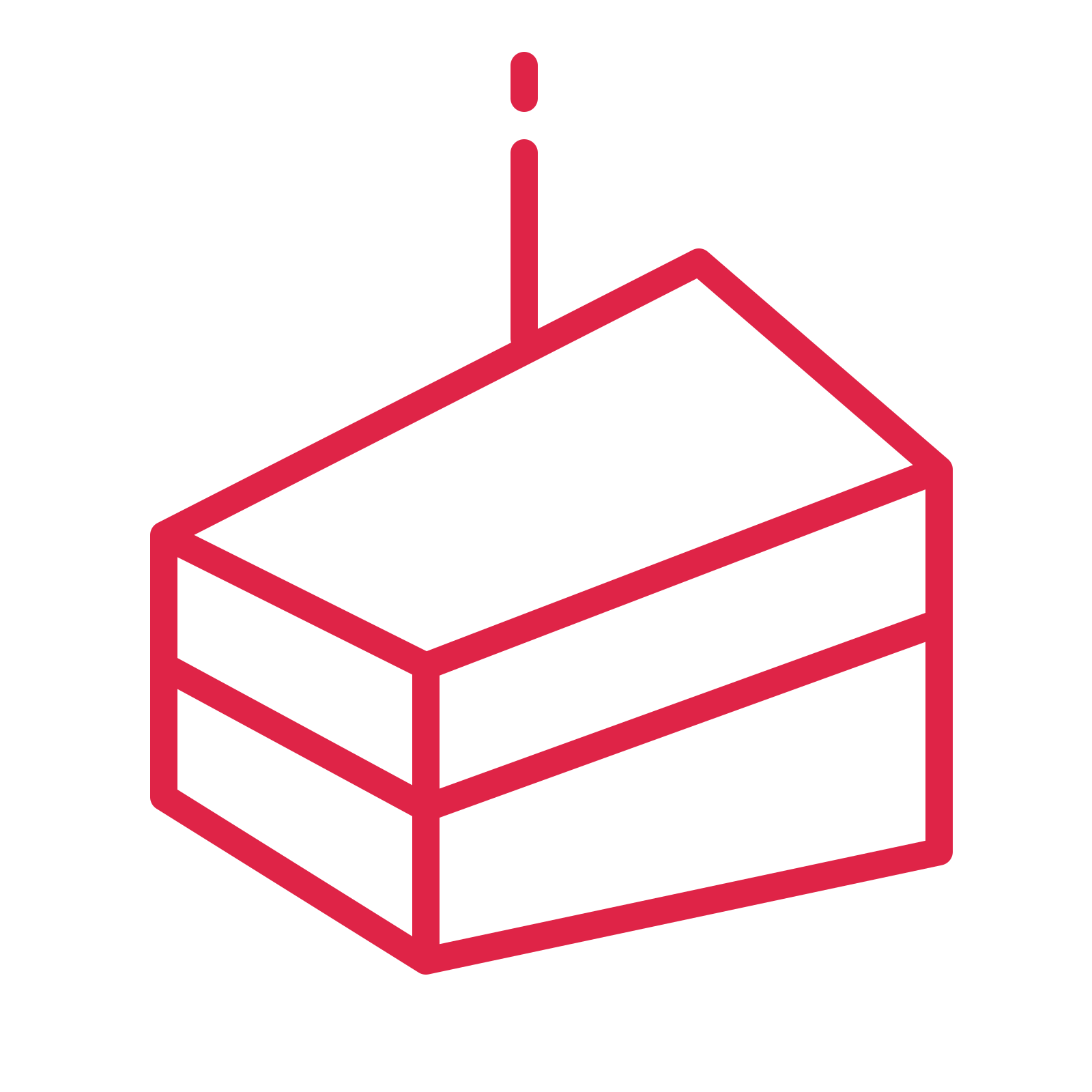 Layered birthday cake slice in an outline drawing with clear rounded lines.