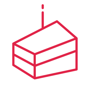 Layered birthday cake slice in an outline drawing with clear rounded lines.