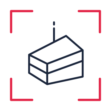 Layered birthday cake slice in a sketch frame drawing with clear rounded lines.