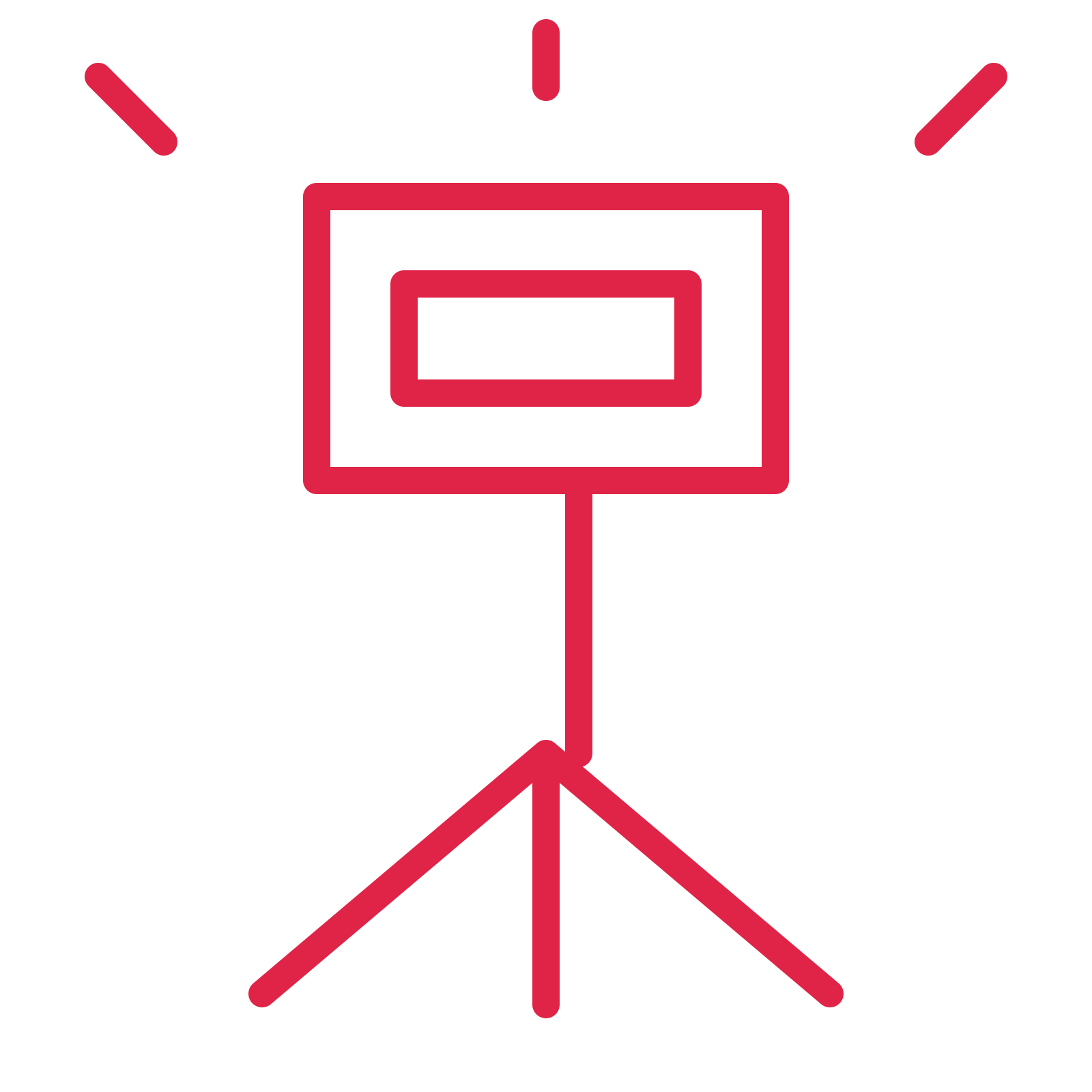 Photography studio flash in an outline drawing with clear rounded lines.