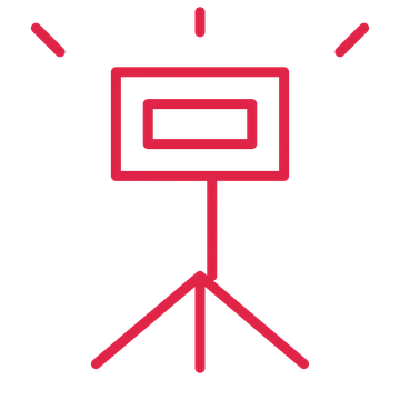 Photography studio flash in an outline drawing with clear rounded lines.