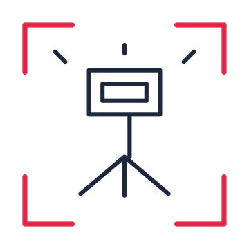 Photography studio flash in a sketch frame drawing with clear rounded lines.