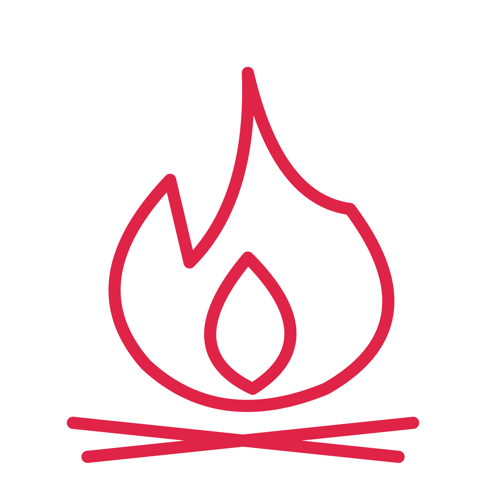 Outdoor campfire in an outline drawing with clear rounded lines.