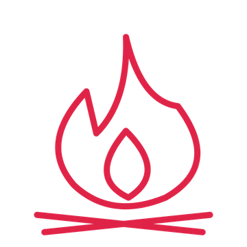 Outdoor campfire in an outline drawing with clear rounded lines.