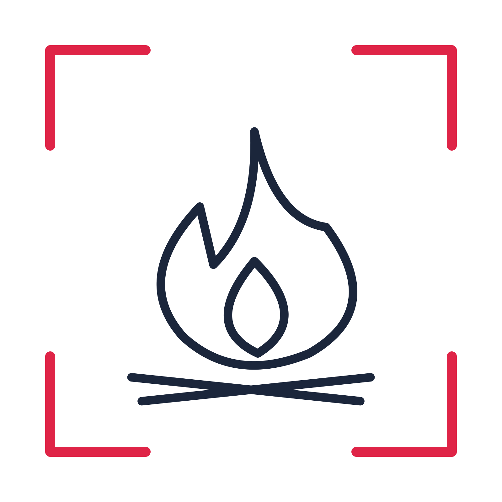 Outdoor campfire in a sketch frame drawing with clear rounded lines.