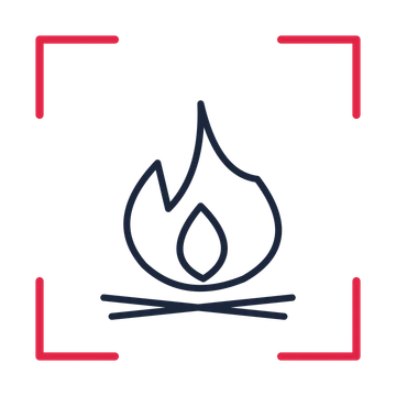 Outdoor campfire in a sketch frame drawing with clear rounded lines.