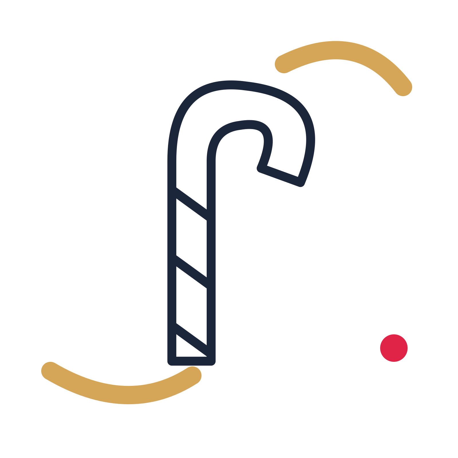Christmas candy cane in a duotone drawing with clear rounded lines.
