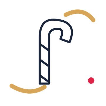 Christmas candy cane in a duotone drawing with clear rounded lines.