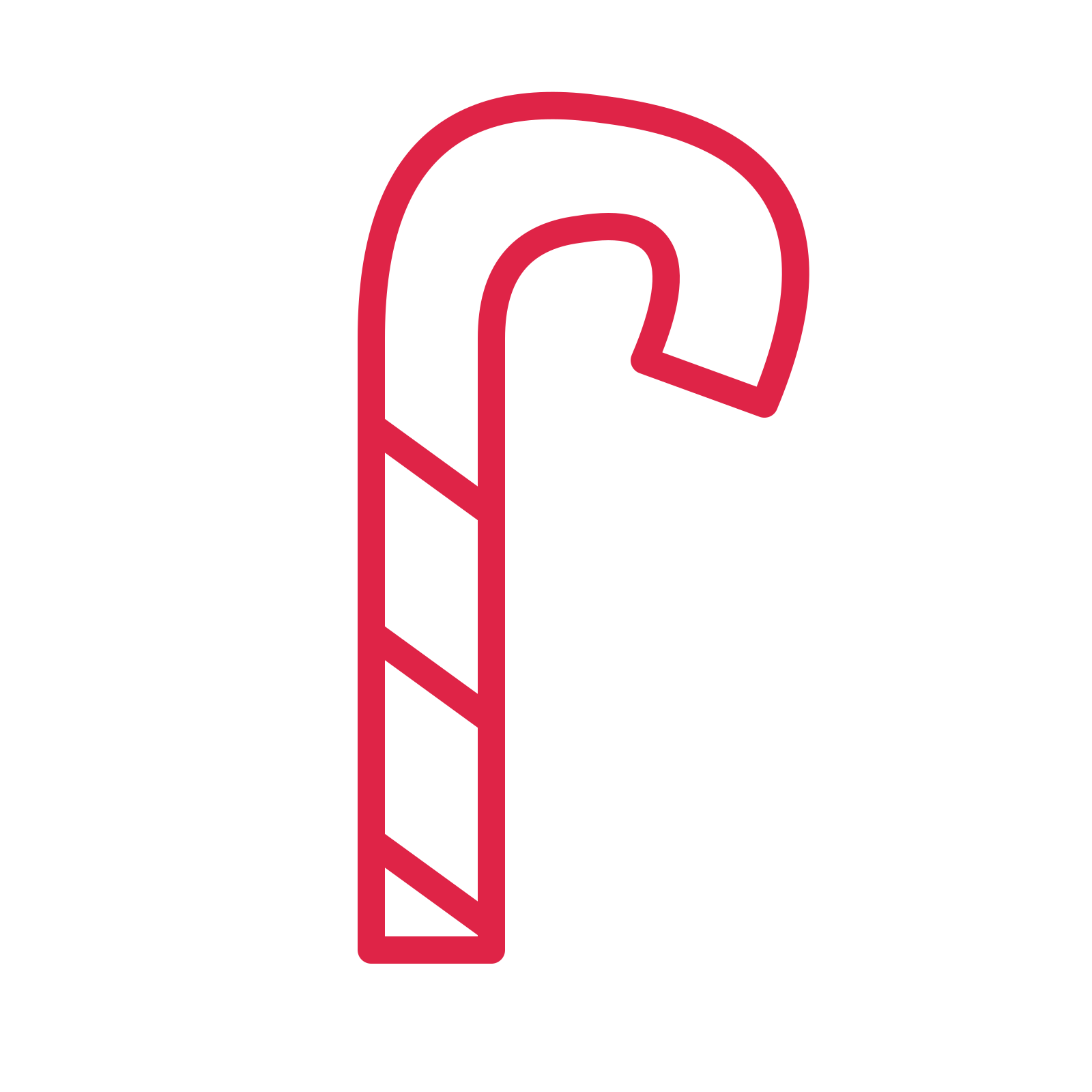 Christmas candy cane in an outline drawing with clear rounded lines.
