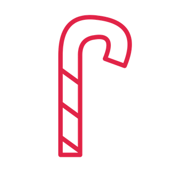 Christmas candy cane in an outline drawing with clear rounded lines.