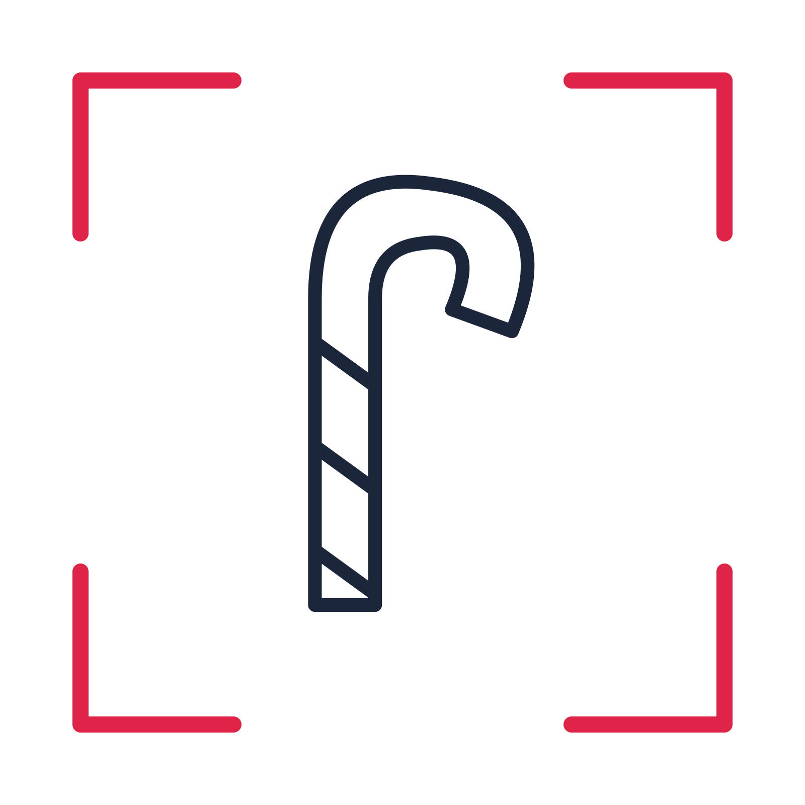 Christmas candy cane in a sketch frame drawing with clear rounded lines.