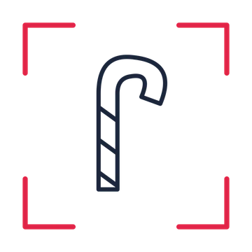 Christmas candy cane in a sketch frame drawing with clear rounded lines.