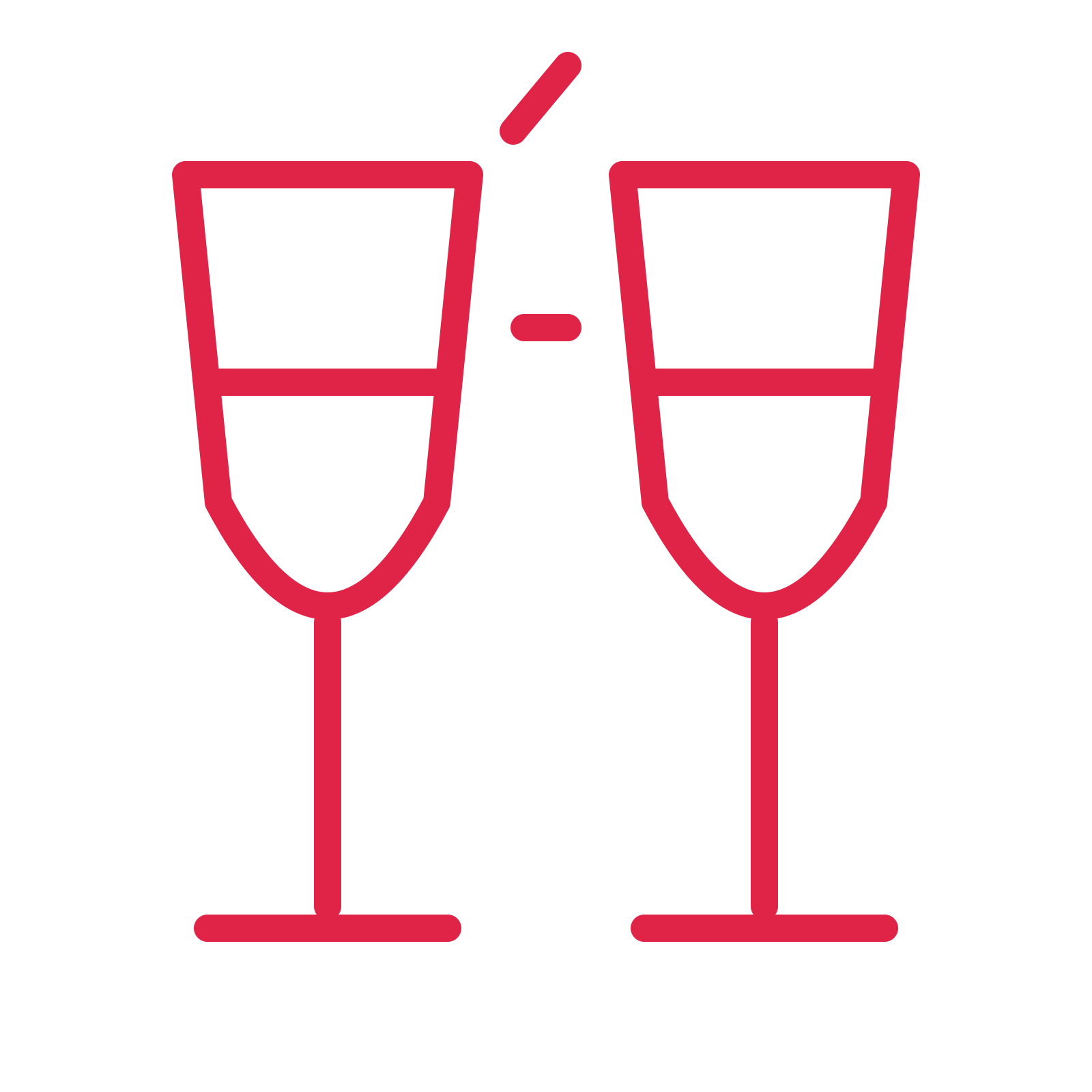 Celebration champagne flutes in an outline drawing with clear rounded lines.