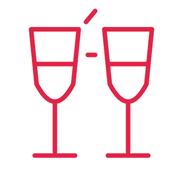 Celebration champagne flutes in an outline drawing with clear rounded lines.