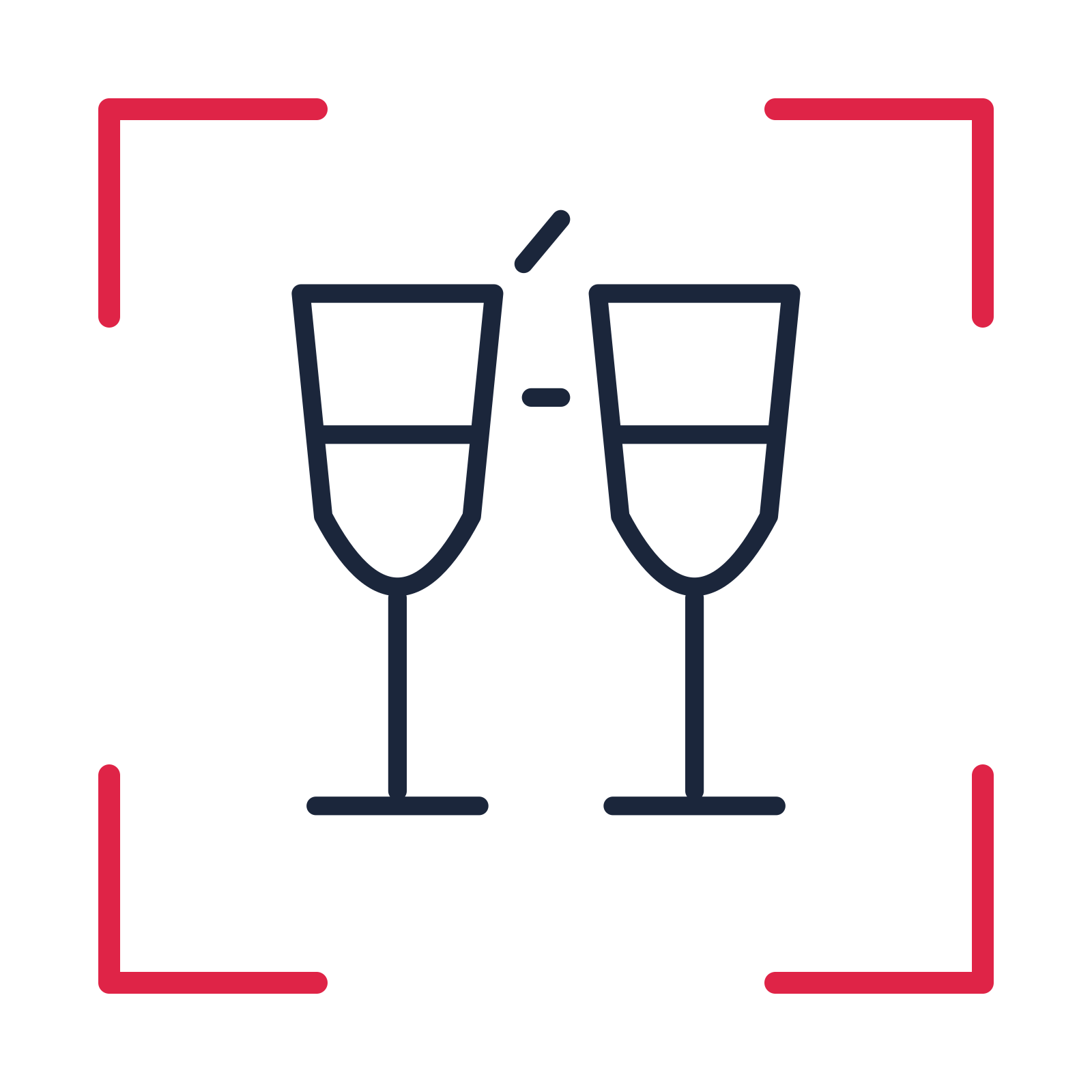 Celebration champagne flutes in a sketch frame drawing with clear rounded lines.