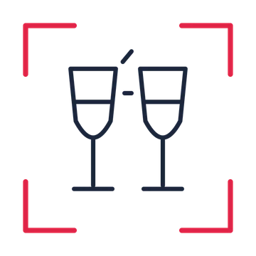 Celebration champagne flutes in a sketch frame drawing with clear rounded lines.