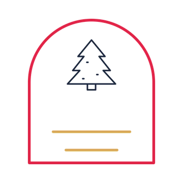 A arch label composition featuring decorated christmas tree for Christmas designs.
