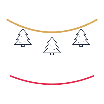 A garland composition featuring decorated christmas tree for Christmas designs.