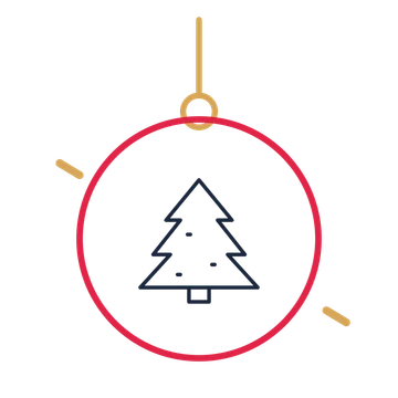 A hanging ornament composition featuring decorated christmas tree for Christmas designs.